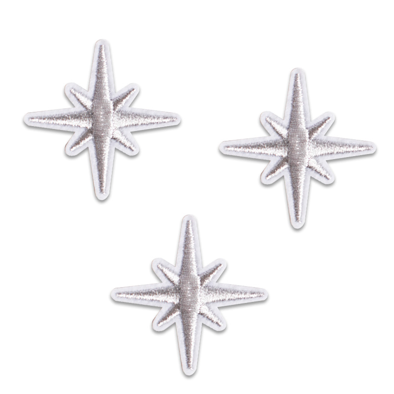 Compass Stars – Iron-on Patches - Silver , 3.1 cm